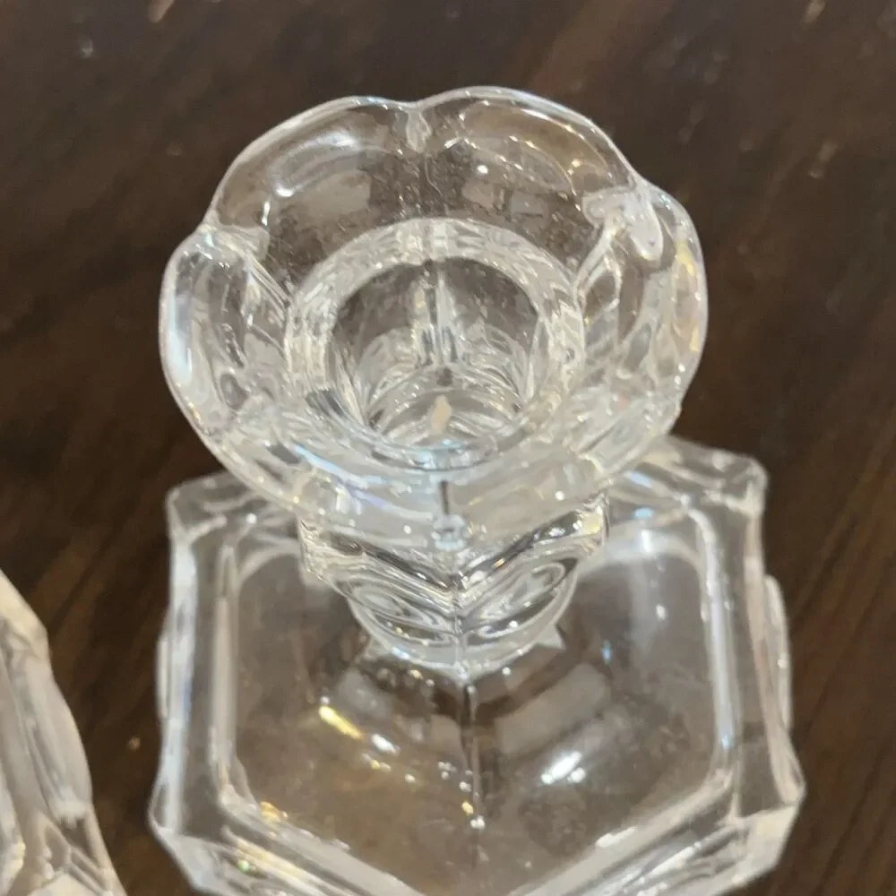 Setof 2  Clear Glass Hexagonal Taper Candle Holders 6